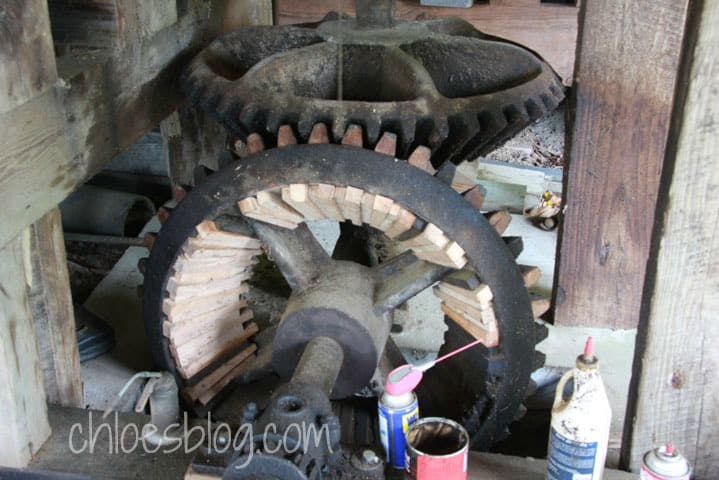 old gears at grist mill in Williamston NC near Big Mill BB