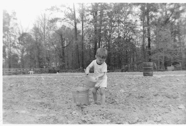 Young Monk Gurkin in the garden on our Williamston farm