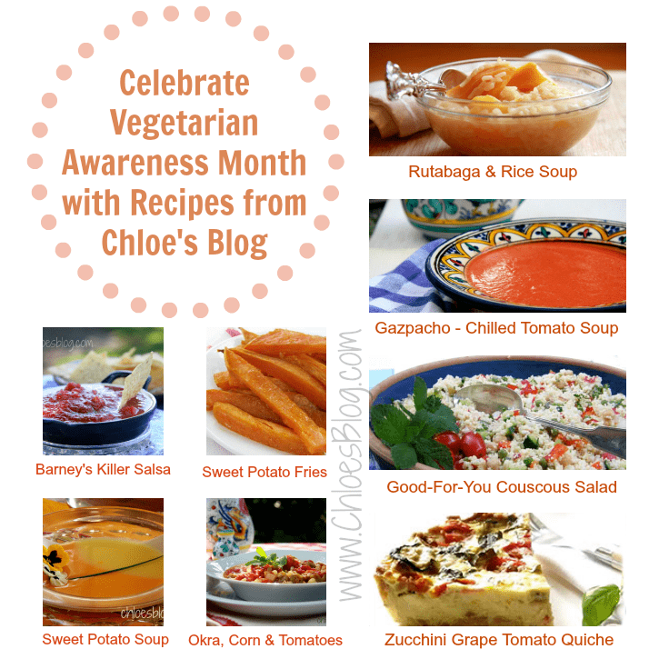 It is Vegetarian Awareness Month. Find these vegetarian recipes and try out a few on your family this month. | www.ChloesBlog.com