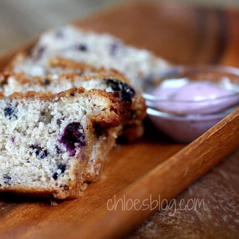 Easy to make Blueberry Bread uses fresh blueberries and adds tart Blackberry Spread | https://chloesblog.bigmill.com/blueberry-bread-recipe/