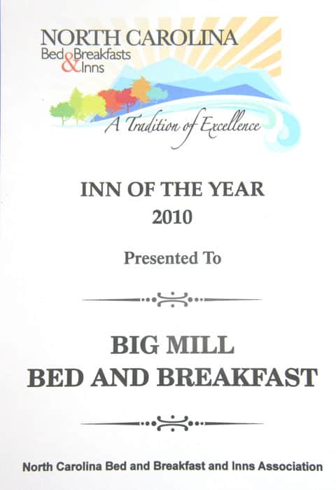 Eastern North Carolina Bed and Breakfast named Inn of the Year by NC Bed and Breakfast & Inns
