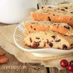 Freshly baked almond and cranberry biscotti. Get recipe on Chloe's Blog