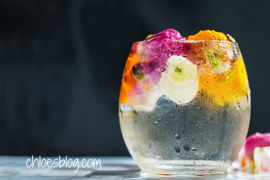 Edible flower ice cube photo in beverage at Big Mill B&B