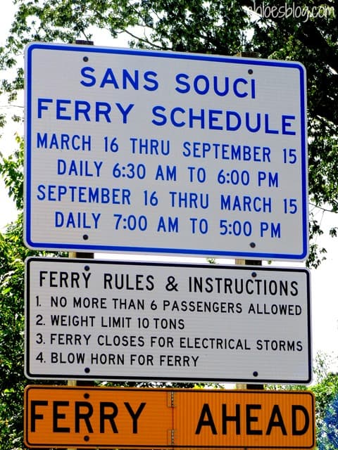 San Souci Ferry sign on Cashie River in eastern North Carolina is one of Sans Souci Ferry is of the few surviving two-car cable ferries in NC. It crosses the Cashie River, near Windsor, NC