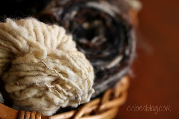 Innkeeper Chloe Tuttle's handspun yarn will be knit into a hat | https://chloesblog.bigmill.com/spinning-and-knitting-alpaca-fleece