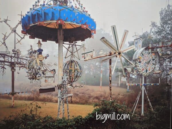 Photo of Vollis Simpson's whirligigs in a field in Lucama